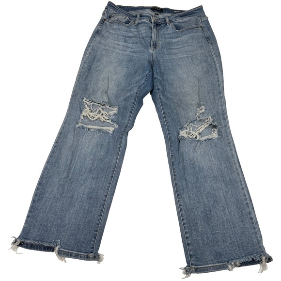 Judy Blue Denim - Judy Blue Straight Fit Jeans Womens 16W‎ 36x31 Blue Distressed Ripped Frayed Hem